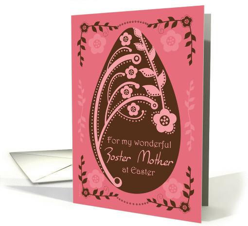 Happy Easter Foster Mother Folk Art Chocolate and Pink Floral Egg card