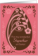 Happy Easter Stepmother Folk Art Chocolate and Pink Floral Egg card