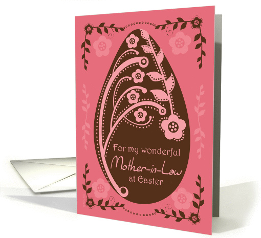 Happy Easter Mother-in-Law Folk Art Chocolate and Pink Floral Egg card