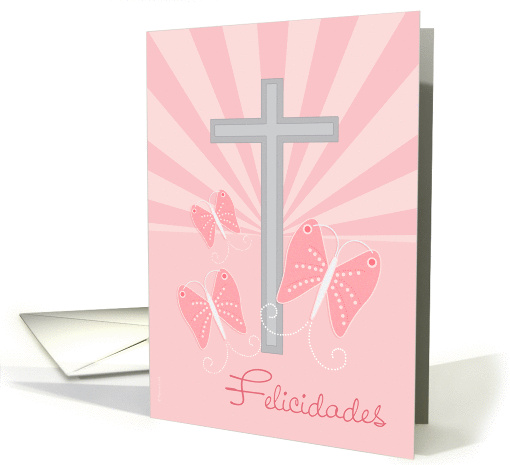 Felicidades En el dia de Tu Primera Comunion con Mariposas Rosa card