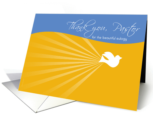 Pastor Thank You for Eulogy with Dove on Blue and Gold card (913211)