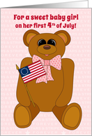 Baby Girl First July 4th Teddy Bear Stars Stripes Forever with Flag card