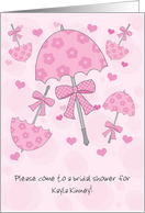 Bridal or Wedding Shower Invitation Pink Parasol Customizable Text card
