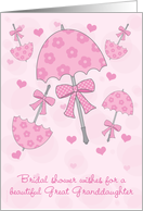 Great Granddaughter Bridal or Wedding Shower Pink Parasols Cute card