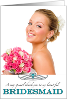 Bridesmaid Thank You Photo Card Aqua Blue Tiara card