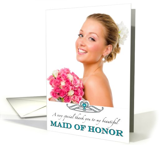 Maid of Honor Thank You Photo Card Aqua Blue Tiara card (937251)