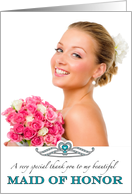 Maid of Honor Thank You Photo Card Aqua Blue Tiara card