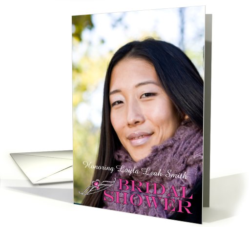 Bridal Shower Invitation Full Bleed Photo with Tiara in Pink card