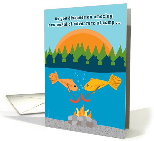 Summer Camp Thinking of You with Funny Fish Roasting Weenies card