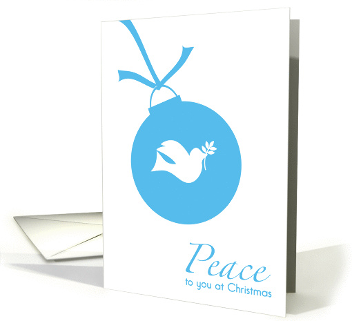 Christmas Peace to You Blue Ornament with Dove and Olive Branch card