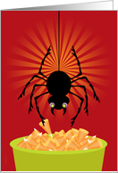 Funny Halloween Spider Stealing Candy Corn card