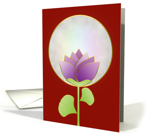 Chinese Mid Autumn Festival Full Moon and Lotus Blossom on Red card