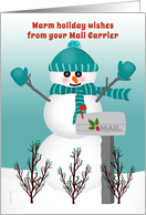 Christmas Holiday Wishes from Mail Carrier Snowman by Mailbox card