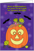 Goddaughter First Halloween Baby’s 1st with Pumpkin Princess and Bats card