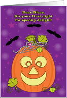 Niece First Halloween Baby’s 1st with Pumpkin Princess Bats card