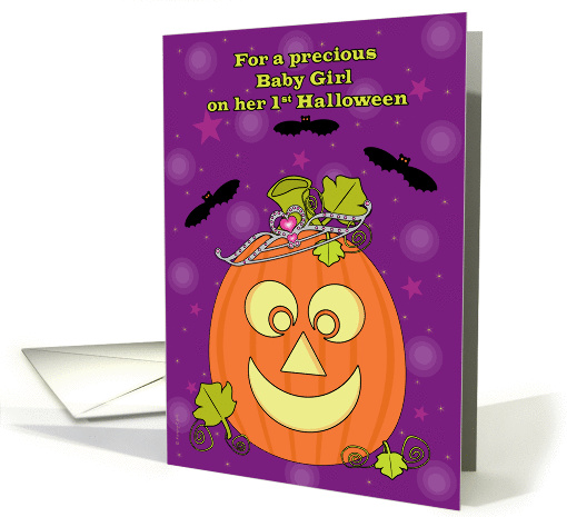 Baby Girl First Halloween Baby's 1st with Pumpkin Princess Bats card