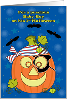 Baby Boy First Halloween Pumpkin Pirate and Bats card