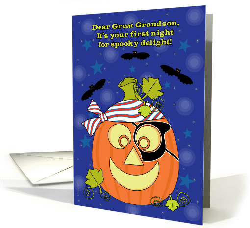 Great Grandson Baby's First Halloween Pumpkin Pirate and Bats card