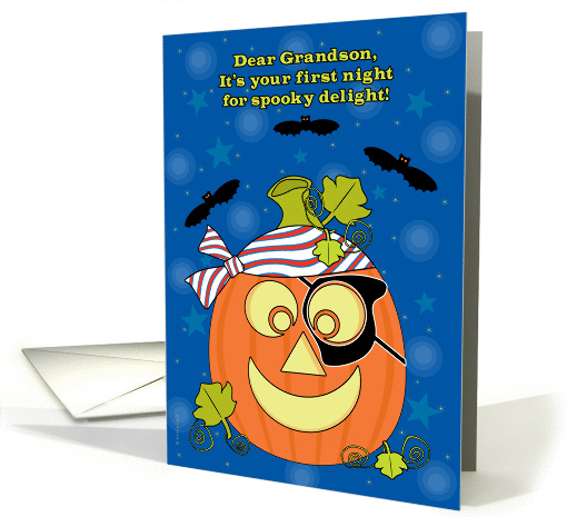 Grandson Baby's First Halloween Pumpkin Pirate and Bats card (965697)