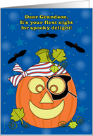 Grandson Baby’s First Halloween Pumpkin Pirate and Bats card