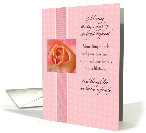 Daughter Adoption Anniversary from Mom and Dad Pretty Pink Rose card
