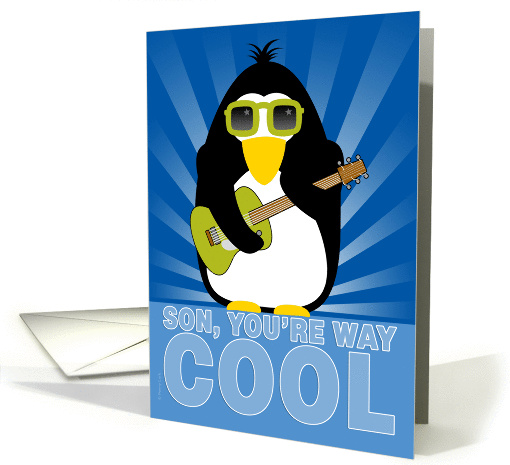 Son Happy Adoption Day Anniversary Cool Penguin Playing Guitar card