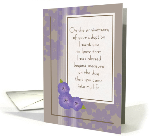 Adoption Day Anniversary from Mom Purple Flowers on Taupe card