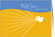 Thank You for Sympathy Donation with Flying Dove on Blue and Yellow card