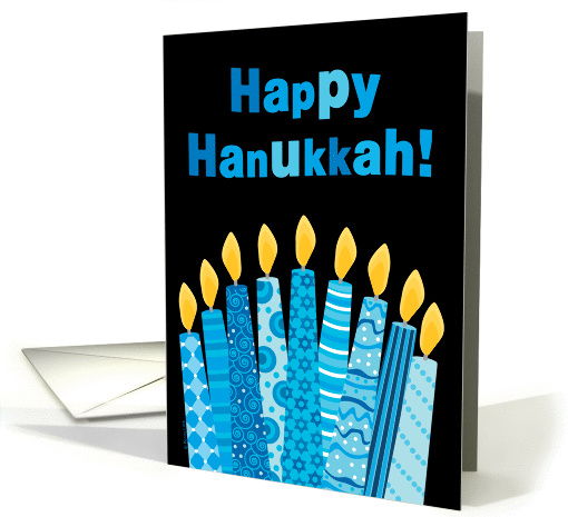 Hanukkah Whimsical Blue Menorah Candles card (979387)