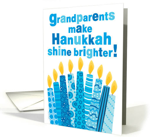 Grandparents Hanukkah Whimsical Candles and Text in Blue card (982499)