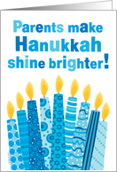 Parents Hanukkah Whimsical Candles and Text in Blue card