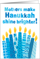 Mother Hanukkah Whimsical Candles and Text in Blue card