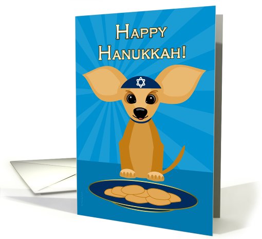 Happy Hanukkah Funny Tan Chihuahua Dog Waiting for Latkes card