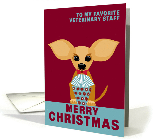 Veterinary Staff Christmas Chihuahua Dog on Red and Dusty Blue card