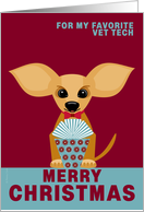 Vet Tech Christmas Chihuahua Dog on Red and Dusty Blue card