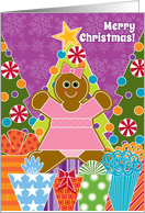 Christmas Gingerbread Girl Cookie Trees and Presents on Purple card