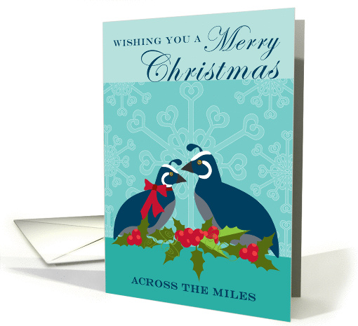 Christmas Across the Miles Two Blue Quail Birds and Holly on Aqua card