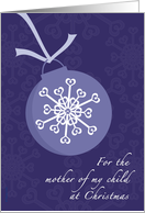 Mother of My Child Merry Christmas Purple Snowflake Ornament card