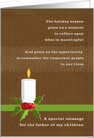 Father of My Children Christmas Candle and Holly on Brown Suede Look card