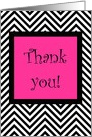 Zebra Chevron Pink, Black and White Thank You (blank inside) card