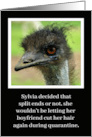 Humorous Quarantine Emu Haircut Thinking of You card
