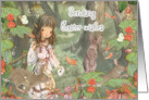 Easter Wishes Elf Girl in Forest with Rabbits card