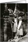 Two Little Girls by Pond, Niece Bridesmaid Invitation card