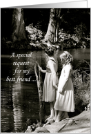 Best Friend Bridesmaid Invitation Two Little Girls by Pond card