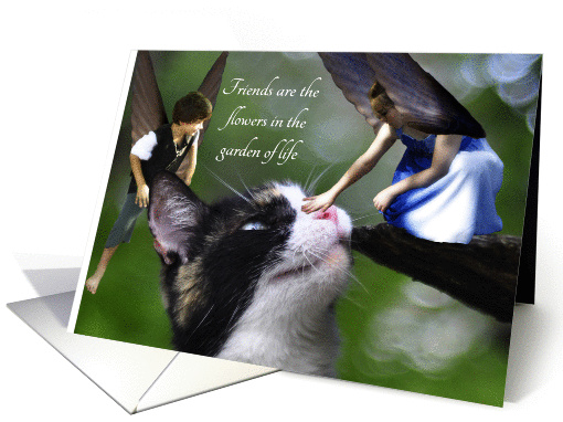 Cute Garden Fairies and Kitty Friendship card (1081996)