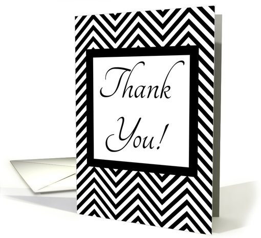 Zebra Chevron Black and White Thank You (blank inside) card (1149984)