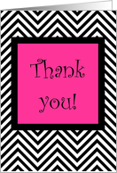 Zebra Chevron Pink, Black and White Thank You (blank inside) card