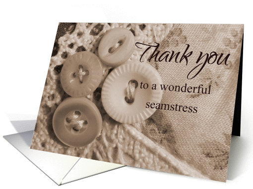 Thank you Wedding Seamstress Vintage Buttons and Lace card (1385474)