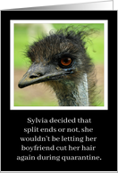 Humorous Quarantine Emu Haircut Thinking of You card