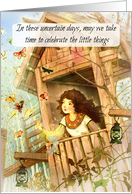 Thanksgiving Celebrate the Little Things Girl and Butterflies card